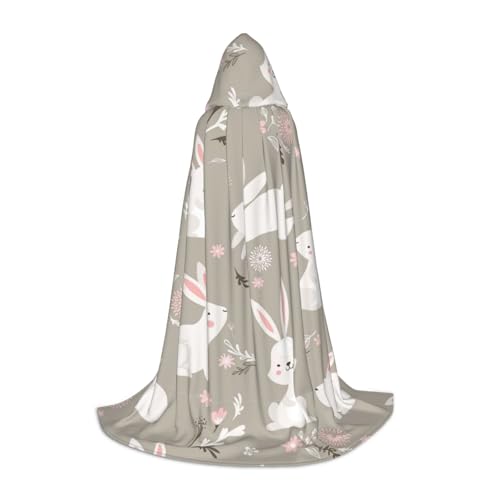 Kapuzenumhang mit Osterhasen-Blumendruck, Teenager, Kinder, Erwachsene, Halloween, Gothic, Karneval, Cosplay-Kostüm von AYYQWE