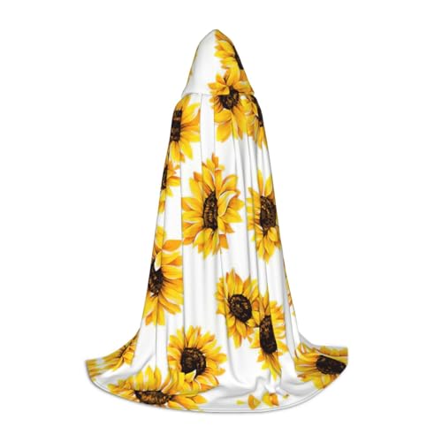 Kapuzenumhang mit Sonnenblumen-Aufdruck, Teenager, Kinder, Erwachsene, Halloween, Gothic, Karneval, Cosplay-Kostüm von AYYQWE