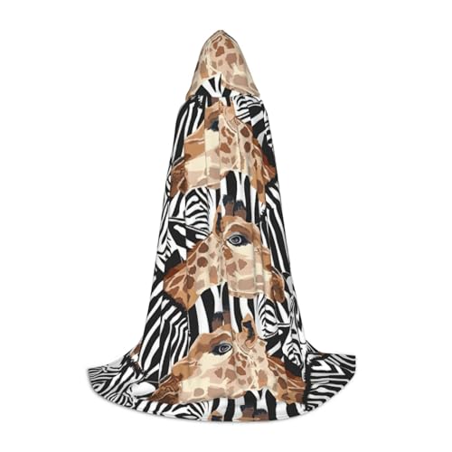 Kapuzenumhang mit Zebra- und Giraffen-Druck, Teenager, Kinder, Erwachsene, Halloween, Gothic, verschiedene Anlässe, Karneval, Cosplay-Kostüm von AYYQWE