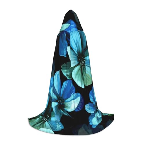 Kapuzenumhang mit blauem Blumendruck, Teenager, Kinder, Erwachsene, Halloween, Gothic, Karneval, Cosplay-Kostüm von AYYQWE