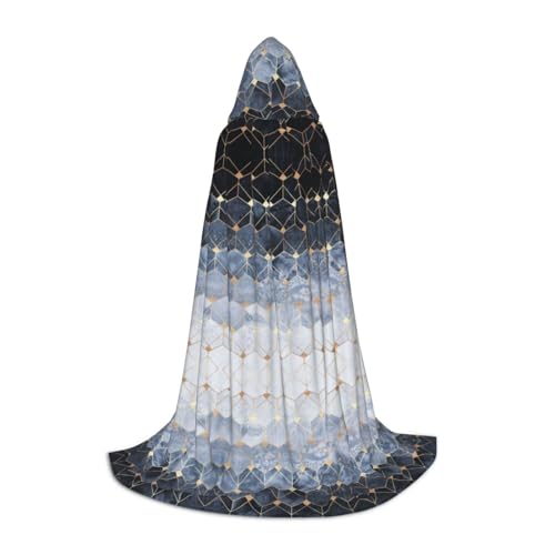 Kapuzenumhang mit blauem Sechseck- und Diamant-Druck, für Teenager, Kinder, Erwachsene, Halloween, Gothic, Karneval, Cosplay-Kostüm von AYYQWE