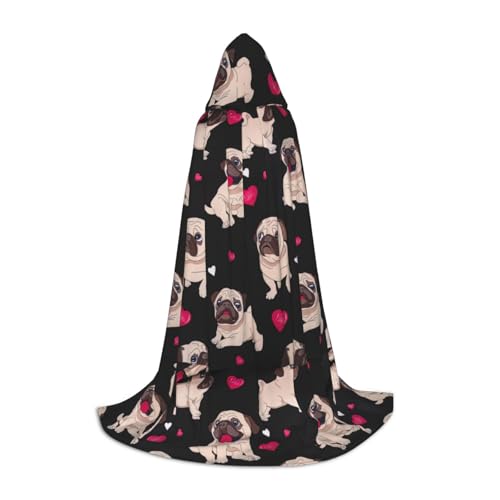 Kapuzenumhang mit niedlichem Mops-Aufdruck, Teenager, Kinder, Erwachsene, Halloween, Gothic, verschiedene Anlässe, Karneval, Cosplay-Kostüm von AYYQWE
