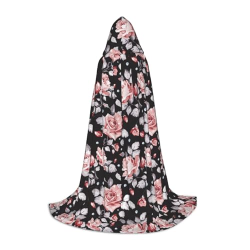 Kapuzenumhang mit rosa Blumen (2) für Teenager, Kinder, Erwachsene, Halloween, Gothic, verschiedene Anlässe, Karneval, Cosplay-Kostüm von AYYQWE