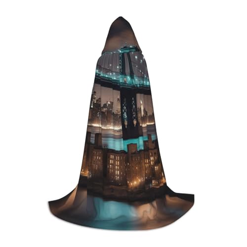 New York Manhattan Bridge Night Print Hooded Cloak Teens Kids Adults Halloween Gothic Variety Carnival Cosplay Costume von AYYQWE