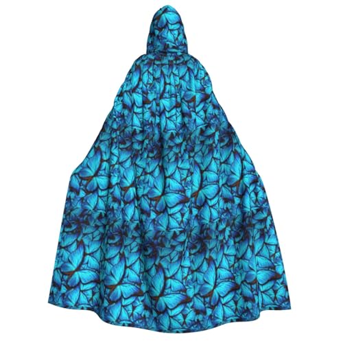 Umhang mit Kapuze, Unisex, für Erwachsene, Motiv: viele blaue Schmetterlinge, warmer Umhang, Halloween-Kostüm, Cosplay, Karneval, Thema von AYYQWE