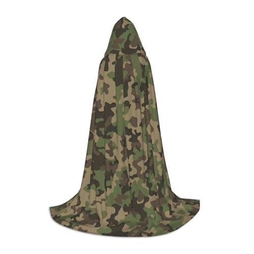 Umhang mit Kapuze und Camouflage-Muster, für Teenager, Kinder, Erwachsene, Halloween, Gothic, Karneval, Cosplay-Kostüm, Grün von AYYQWE