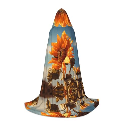 Wunderschöner Sonnenblumen-Aufdruck, Kapuzenumhang, Teenager, Kinder, Erwachsene, Halloween, Gothic, verschiedene Anlässe, Karneval, Cosplay-Kostüm von AYYQWE