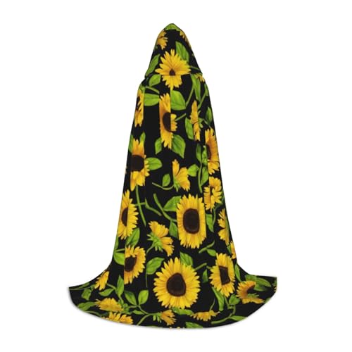 Wunderschöner Sonnenblumen-Aufdruck, Kapuzenumhang, Teenager, Kinder, Erwachsene, Halloween, Gothic, verschiedene Anlässe, Karneval, Cosplay-Kostüm von AYYQWE