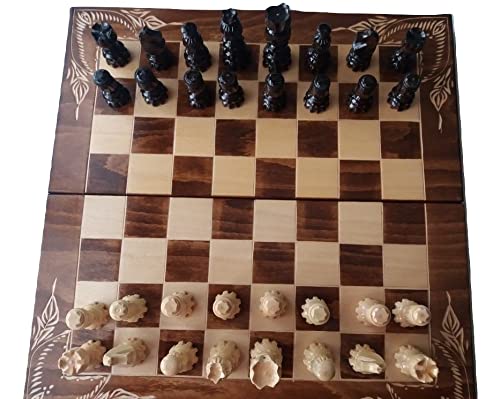 AZI Spezielle Schachfiguren mit geschnitztem Gesicht, spezielle, blumengeschnitzte 50x50cm Buchen Holz Schach Kasten, Holz Schach Spiel, Brettspiel, Lernspiel, Backgammon, Dame von AZI