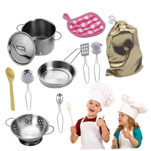 12 -pcs Kindertöpfe und Pfannen Playset, Edelstahlspiel -Spielküche Accessoires mit Suppe Pot Pan Shovel Löffel Bag Kinder Koch Rollenspiel Kochspielzeug für Kinder spielen Küchentöpfe und Pfannen 12 -pcs Kindertöpfe und Pfannen Playset, Edelstahlspiel -Spielküche Accessoires mit Suppe Pot Pan Shovel Löffel Bag Kinder Koch Rollenspiel Kochspielzeug für Kinder spielen Küchentöpfe und Pfannen von AZIDWERYQ