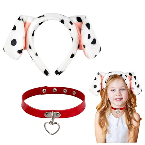 AZIDWERYQ 2pcs/Set Dalmatian Hundeohren Stirnband- und Leder -Halshändler, flauschige Hundeohren Stirnband und verstellbare Halskette mit Herzanhänger für Cosplay -Kostum AZIDWERYQ 2pcs/Set Dalmatian Hundeohren Stirnband- und Leder -Halshändler, flauschige Hundeohren Stirnband und verstellbare Halskette mit Herzanhänger für Cosplay -Kostum von AZIDWERYQ