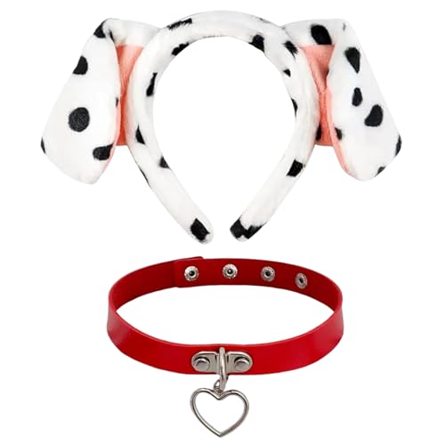 AZIDWERYQ 2pcs/Set Dalmatian Ohren Stirnband und Lederheißer, Flauschige Hundeohren Stirnband und Verstellbarer Halskette mit Herzanhänger für Cosplay Costum Dalmatian AZIDWERYQ 2pcs/Set Dalmatian Ohren Stirnband und Lederheißer, Flauschige Hundeohren Stirnband und Verstellbarer Halskette mit Herzanhänger für Cosplay Costum Dalmatian von AZIDWERYQ