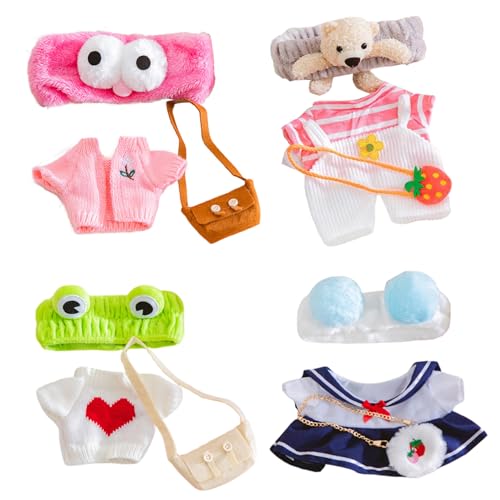 AZIDWERYQ 4 Sets Entenplüschkleidung, 12kawaii Ente Stofftierplüschkleidung mit Plüschstirnband und Backfled DIY Duck Doll Kleider für Mädchen Jungen von AZIDWERYQ