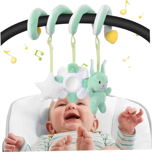 AZIDWERYQ Baby-Autositz Spielzeug, Kaninchen-Spiralautossitz & Kinderwagen Aktivität Spielzeug, grün und weiße Quietschen Reiseaktivität Wind Chimes Early Lernwagen für Neugeborene 0-6 Monate von AZIDWERYQ
