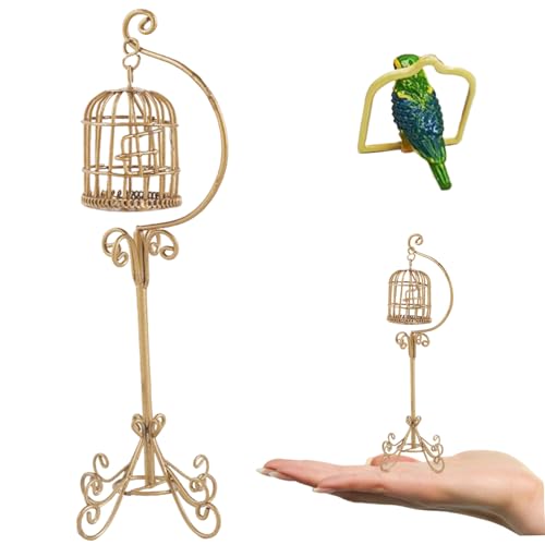 AZIDWERYQ Dollhouse Accessoires 1:12 Metall Vogel Käfig Floor Stand Model Dollhouse Möbel, Mini -Zubehör für Mini Fairy Garden Micro Landschaft Accessoires Miniaturmöbel von AZIDWERYQ