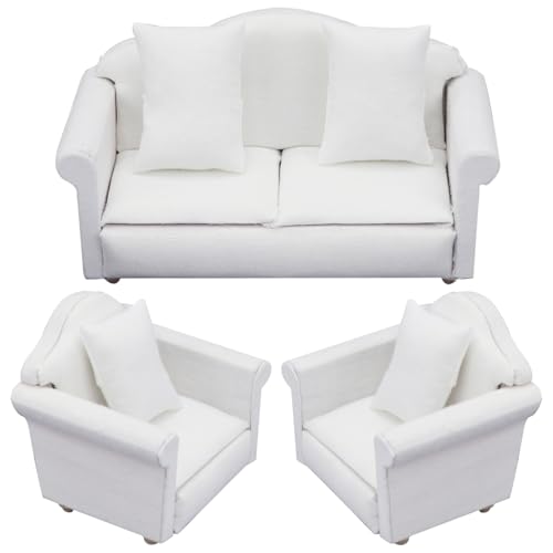 AZIDWERYQ Dollhouse Couch mit Kissen 3PCS Mini Dollhouse Sofa 1 12 Skala Möbel- und Zubehör -Spielzeug für Wohnzimmer Armstühle Weiß Mini -Sofa von AZIDWERYQ