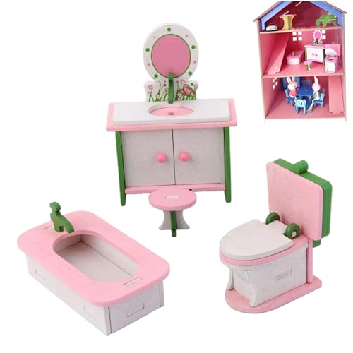 AZIDWERYQ Dollhouse Holzmöglichkeiten Set Miniaturstuhl Kommode Badewanne Toilettenmodell Doll Haus Accessoires Doll Haus Badezimmer Set von AZIDWERYQ