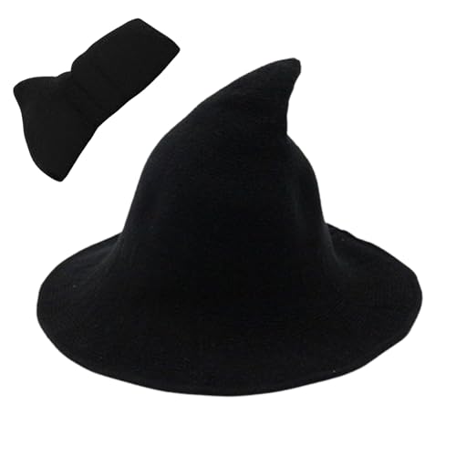 AZIDWERYQ Halloween Hexenhut Breitkrempe gestrickte Mütze speicherte Kopfspeise Cosplay -Kostüm für Frauen schwarzer breiter Strickhüte AZIDWERYQ Halloween Hexenhut Breitkrempe gestrickte Mütze speicherte Kopfspeise Cosplay -Kostüm für Frauen schwarzer breiter Strickhüte von AZIDWERYQ