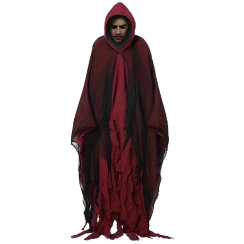 AZIDWERYQ Halloween Umhang 73in langer Claret Cloak mit Haubenmännern Frauen skern reaper cosplay Halloween Kostüme für Erwachsene Rot von AZIDWERYQ