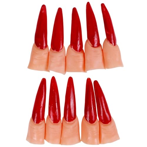 AZIDWERYQ Hexenfinger 10pcs realistischer falscher Finger mit roten Nägeln gruseliger Halloween -Requisiten für Maskerade Kostümparty Witch Finger von AZIDWERYQ