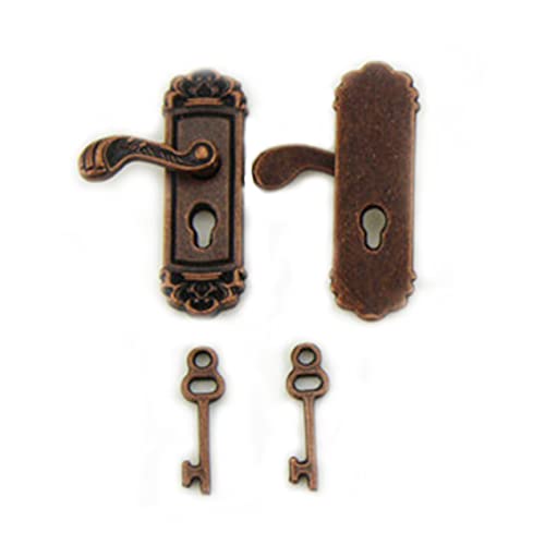 AZIDWERYQ Miniatur -Türschloss Vintage Fancy Dollhouse Türknöpfe Vivid Dollhouse Long Griff Bronze 1Pair Miniaturschloss Modell von AZIDWERYQ