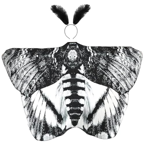 AZIDWERYQ Motten Kostüm lebensechte Mottenflügel mit Federn Stirnband Schmetterling Cape Halloween Kostüme für Frauen Männer Schmetterling Flügel von AZIDWERYQ
