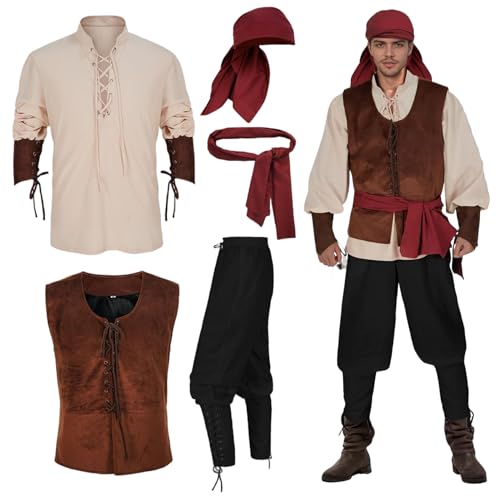 AZIDWERYQ Piratenkostüm Männer 5pcs/Set erwachsene Renaissance -Kostüm -Männer gehören Weste Hemdhosen Kopftuchgürtel für Cosplay Halloween, L Pirate AZIDWERYQ Piratenkostüm Männer 5pcs/Set erwachsene Renaissance -Kostüm -Männer gehören Weste Hemdhosen Kopftuchgürtel für Cosplay Halloween, L Pirate von AZIDWERYQ