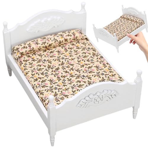 AZIDWERYQ Puppenhausbett, 1:12 Vintage Doppelpuppenbett, 7x5x4 Zoll Holzpuppenhausmöbel, DIY -freundliche weiße Farbminiaturen für Szenenzubehör AZIDWERYQ Puppenhausbett, 1:12 Vintage Doppelpuppenbett, 7x5x4 Zoll Holzpuppenhausmöbel, DIY -freundliche weiße Farbminiaturen für Szenenzubehör von AZIDWERYQ