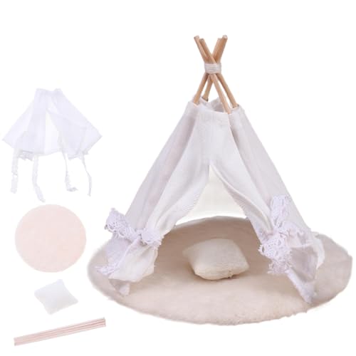 AZIDWERYQ Puppenzelt, weißes Miniaturzelt, dekoratives Puppenhauszubehör mit Teppich- und Wurfkissen, Elegante Puppenhausminiaturen für Home Decoration Miniature Dinge AZIDWERYQ Puppenzelt, weißes Miniaturzelt, dekoratives Puppenhauszubehör mit Teppich- und Wurfkissen, Elegante Puppenhausminiaturen für Home Decoration Miniature Dinge von AZIDWERYQ
