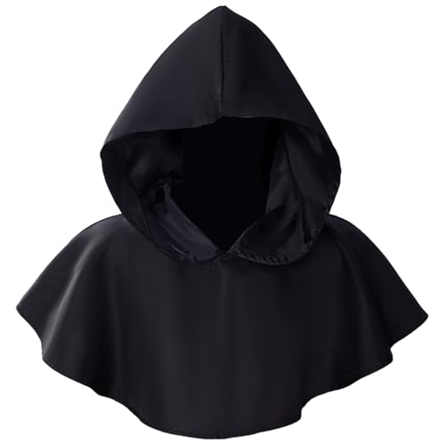AZIDWERYQ Schwarze Kapuze, kurzer mittelalterlicher Umhang mit Kapuze, atmungsaktivem schwarzem Umhang für Männer Frauen Cosplay Kostüme mit AZIDWERYQ Schwarze Kapuze, kurzer mittelalterlicher Umhang mit Kapuze, atmungsaktivem schwarzem Umhang für Männer Frauen Cosplay Kostüme mit von AZIDWERYQ