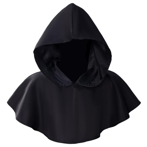 AZIDWERYQ Schwarze Kapuze, kurzer mittelalterlicher Umhang mit Kapuze, atmungsaktivem schwarzem Umhang für Männer Frauen Cosplay -Kostüme AZIDWERYQ Schwarze Kapuze, kurzer mittelalterlicher Umhang mit Kapuze, atmungsaktivem schwarzem Umhang für Männer Frauen Cosplay -Kostüme von AZIDWERYQ