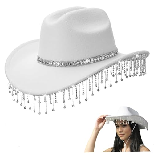 AZIDWERYQ Strass -Cowboyhut, Western Glitzer Disco Cowboyhut mit Quastendekor für Karneval, Themenpartys, Tanzleistung Rassonestone Cowgirl AZIDWERYQ Strass -Cowboyhut, Western Glitzer Disco Cowboyhut mit Quastendekor für Karneval, Themenpartys, Tanzleistung Rassonestone Cowgirl von AZIDWERYQ