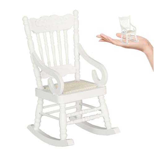 AZIDWERYQ Weihnachtspuppenhaus Stuhl 1.97x2, 56 x 3, 66 Zoll 1:12 Mini Holzpoliermuster Gravur Tragbares gewebter Seil Miniatur-Schaukelstuhlmodell für 7-14 Jahre alte Kinderpuppenhausmodell von AZIDWERYQ