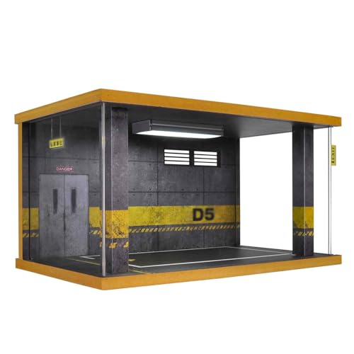 AZIKEN Auto Garage Vitrine mit 1:24 Garagenmodell, Parkplatzmodell, Simulation, Doppelparkhaus, Sammlung, Automodell mit Lichtern, Garagenornamente (Color : Three-Sided Acrylic Garage 725104) von AZIKEN