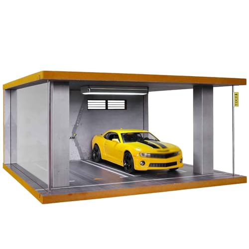 AZIKEN Auto Garage Vitrine mit 1:24 Garagenmodell, Parkplatzmodell, Simulation, Doppelparkhaus, Sammlung, Automodell mit Lichtern, Garagenornamente (Color : Two-car Garage 86 Graffiti Version 725208) von AZIKEN