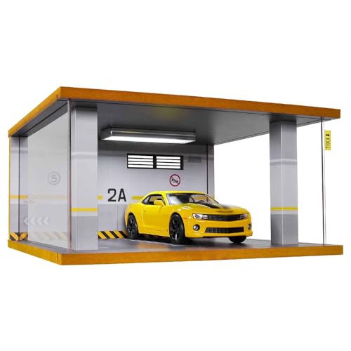 AZIKEN Auto Garage Vitrine mit 1:24 Garagenmodell, Parkplatzmodell, Simulation, Doppelparkhaus, Sammlung, Automodell mit Lichtern, Garagenornamente (Color : Two-car Garage Version 2A 725203) von AZIKEN