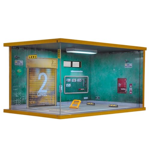 Auto Garage Vitrine mit 1:18 Garagenmodell, Parkplatzmodell, Simulation, Doppelparkhaus, Automodell mit Lichtern, Garagenornamente (Color : Huangmen 716007) von AZIKEN