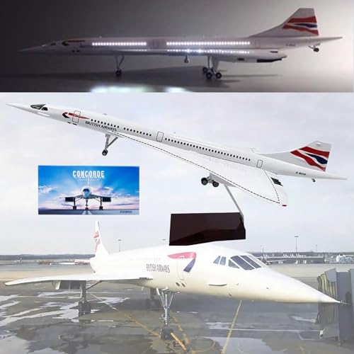 AZIZAT 19.7" 1:125 Maßstab Modell Flugzeug Air France Concorde Modell Jet Collectibles Harz Flugzeug Modelle Diecast für Sammlung Geschenk,British Airways Concorde LED von AZIZAT