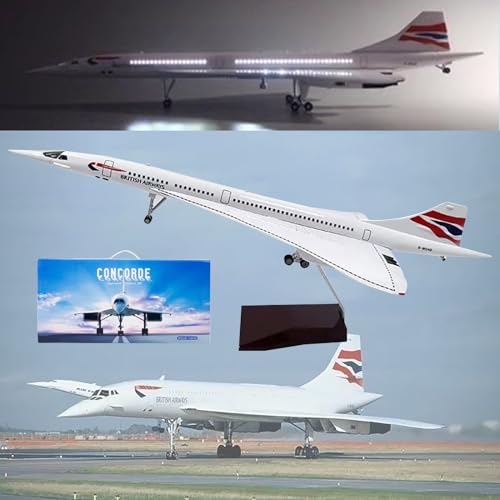 AZIZAT 19.7" 1:125 Maßstab Modell Flugzeug Air France Concorde Modell Jet Collectibles Harz Flugzeug Modelle Diecast für Sammlung Geschenk,British Airways Concorde LED von AZIZAT