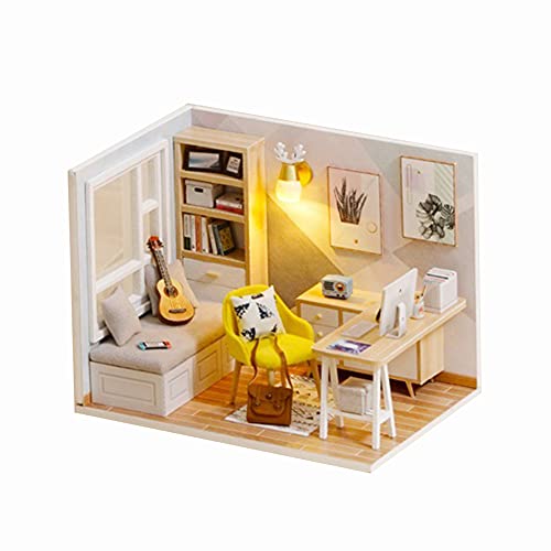 AZURAOKEY Arbeitszimmer 3D DIY Miniatur Puppenhaus Kit, 1:32 Maßstab Kreatives Zimmer Mini Holz Puppenhaus mit Möbeln Plus Staubdicht for Kinder Teenager Erwachsene, A, Einheitsgröße von AZURAOKEY