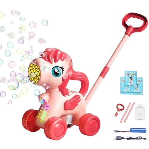 AZURAOKEY Bubble-Mower Rasenmäher mit LED-Licht, Wiederaufladbar Seifenblasenpistole Pferd mit 10 Beuteln Seifenblasenflüssigkeit, Bubble Spaß bei Kinderpartys & Geburtstagen von AZURAOKEY