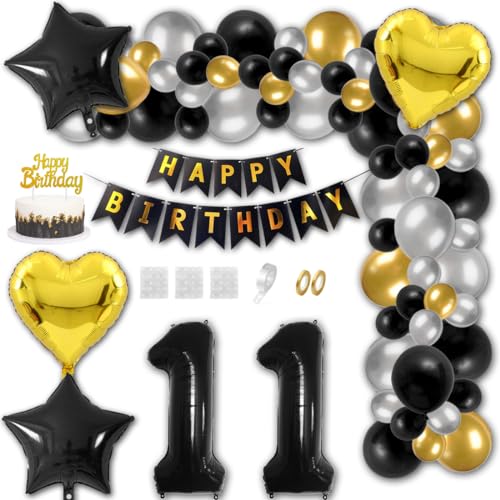 Aabellay 11 Jahre Geburtstag Dekorationen Schwarz Geburtstagsdeko Happy Birthday Banner Gold Konfetti Luftballons Nummer Folienballons Stern Mylar Foil Ballon Tortendeko für Mann Frauen Aabellay 11 Jahre Geburtstag Dekorationen Schwarz Geburtstagsdeko Happy Birthday Banner Gold Konfetti Luftballons Nummer Folienballons Stern Mylar Foil Ballon Tortendeko für Mann Frauen von Aabellay