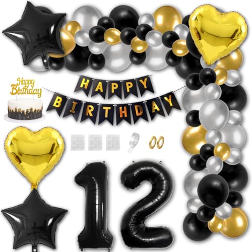 Aabellay 12 Jahre Geburtstag Dekorationen Schwarz Geburtstagsdeko Happy Birthday Banner Gold Konfetti Luftballons Nummer Folienballons Stern Mylar Foil Ballon Tortendeko für Mann Frauen Aabellay 12 Jahre Geburtstag Dekorationen Schwarz Geburtstagsdeko Happy Birthday Banner Gold Konfetti Luftballons Nummer Folienballons Stern Mylar Foil Ballon Tortendeko für Mann Frauen von Aabellay