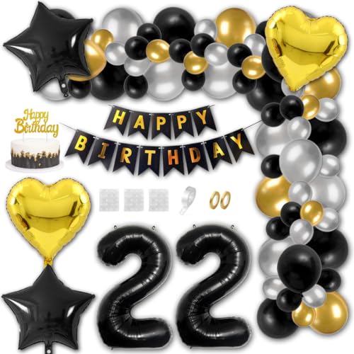 Aabellay 22 Jahre Geburtstag Dekorationen Schwarz Geburtstagsdeko Happy Birthday Banner Gold Konfetti Luftballons Nummer Folienballons Stern Mylar Foil Ballon Tortendeko für Mann Frauen Aabellay 22 Jahre Geburtstag Dekorationen Schwarz Geburtstagsdeko Happy Birthday Banner Gold Konfetti Luftballons Nummer Folienballons Stern Mylar Foil Ballon Tortendeko für Mann Frauen von Aabellay