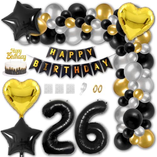 Aabellay 26 Jahre Geburtstag Dekorationen Schwarz Geburtstagsdeko Happy Birthday Banner Gold Konfetti Luftballons Nummer Folienballons Stern Mylar Foil Ballon Tortendeko für Mann Frauen Aabellay 26 Jahre Geburtstag Dekorationen Schwarz Geburtstagsdeko Happy Birthday Banner Gold Konfetti Luftballons Nummer Folienballons Stern Mylar Foil Ballon Tortendeko für Mann Frauen von Aabellay