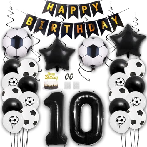 Aabellay Fußball Luftballon Set 10 Jahre Geburtstag Deko Grün Fussball Thema Party Folienballon Latexballons Alles Gute zum Geburtstags Happy Birthday Banner Tortendeko für Jungen Fußballfans von Aabellay