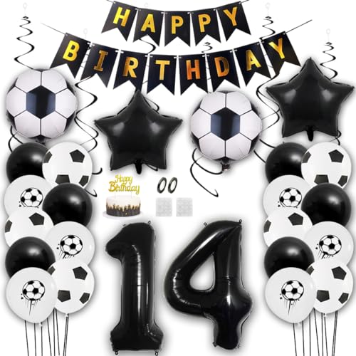 Aabellay Fußball Luftballon Set 14 Jahre Geburtstag Deko Grün Fussball Thema Party Folienballon Latexballons Alles Gute zum Geburtstags Happy Birthday Banner Tortendeko für Jungen Fußballfans von Aabellay