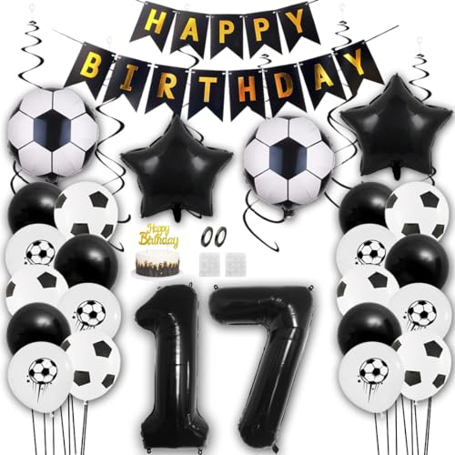 Aabellay Fußball Luftballon Set 17 Jahre Geburtstag Deko Grün Fussball Thema Party Folienballon Latexballons Alles Gute zum Geburtstags Happy Birthday Banner Tortendeko für Jungen Fußballfans von Aabellay