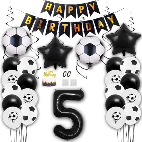 Aabellay Fußball Luftballon Set 5 Jahre Geburtstag Deko Grün Fussball Thema Party Folienballon Latexballons Alles Gute zum Geburtstags Happy Birthday Banner Tortendeko für Jungen Fußballfans von Aabellay