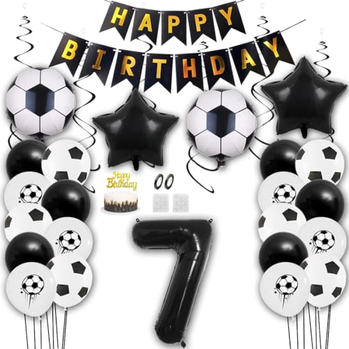 Aabellay Fußball Luftballon Set 7 Jahre Geburtstag Deko Grün Fussball Thema Party Folienballon Latexballons Alles Gute zum Geburtstags Happy Birthday Banner Tortendeko für Jungen Fußballfans von Aabellay